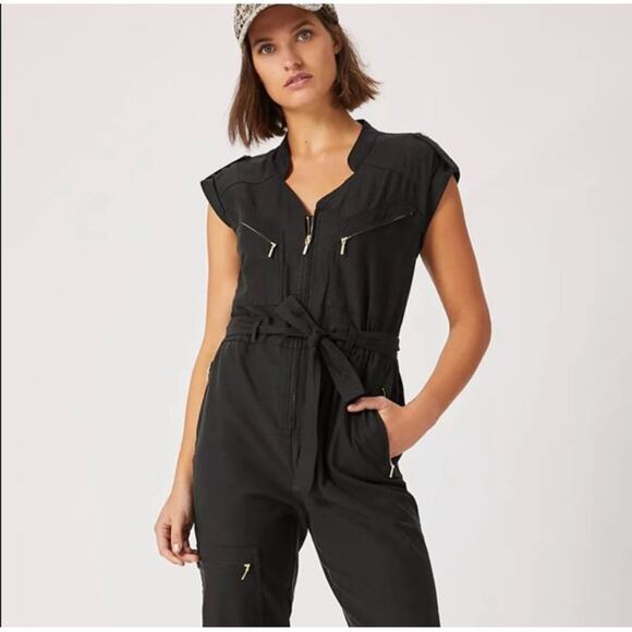 Anthropologie Black & Gold Utility Jumpsuit, Belted, Relaxed Fit, Women’s small - Picture 2 of 13